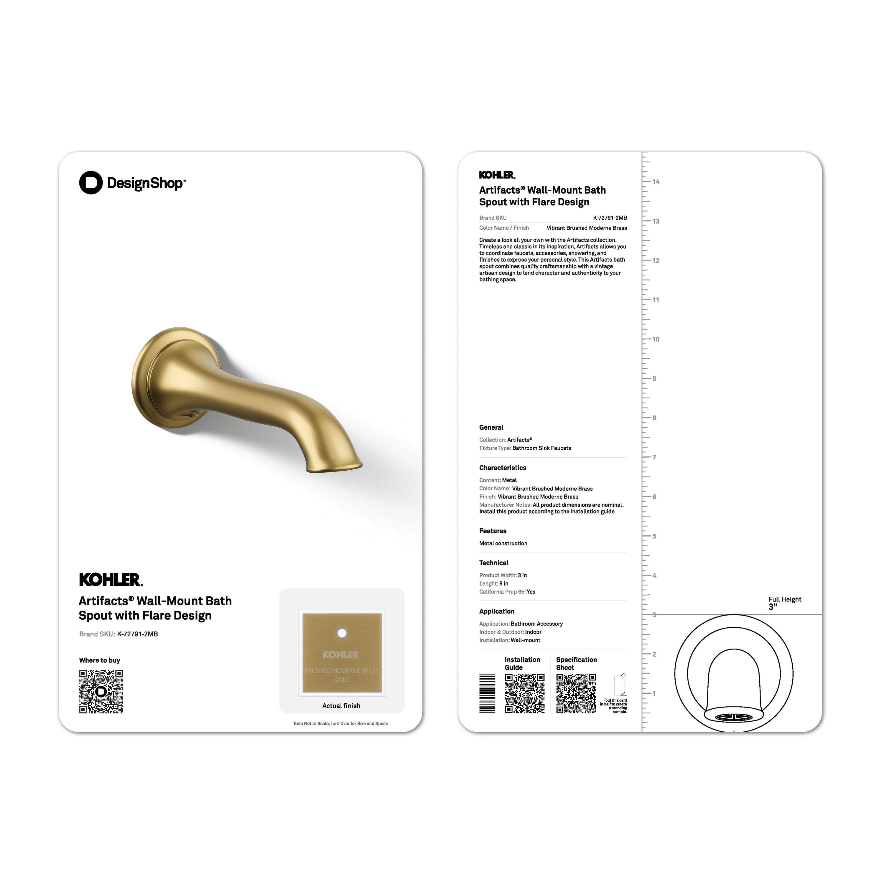 Kohler Purist Wand-Wannenauslauf In Moderne Brushed Gold – 35° Neigung, Wandmontiert, Ohne Umschalter